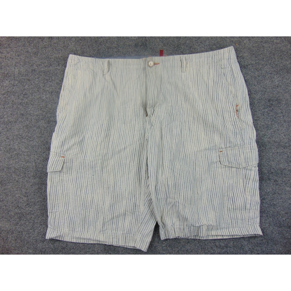 Tommy Bahama Shorts Mens 38‎ White Blue Striped Cotton Tencel Cargo